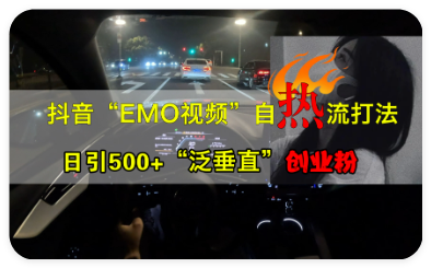 抖音EMO视频自热打法，日引500+创业粉“泛 垂直”